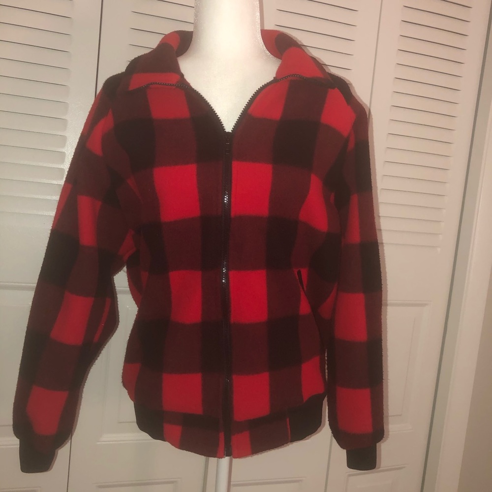 LL Bean classic buffalo check polar fleece jacket